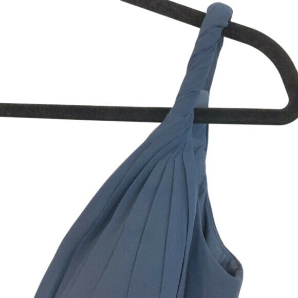 Azazie Stormy A-Line Pleated Chiffon Dress Gown Blue Custom Size See Measurement - Picture 8 of 12